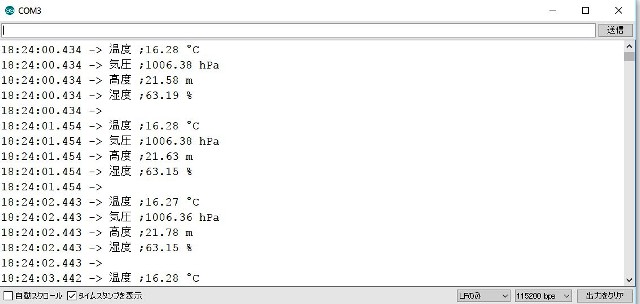 『 BME280 とesp32で温度・湿度・気圧を測定する 』 ..実際の計測状況はこのようになりました。..