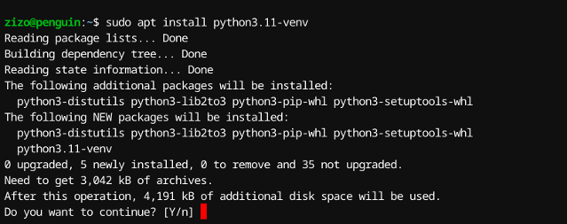 タイトル :『 python3仮想環境でarduinoやesp32のシリアル通信をする』見出し:『 python3のインストール』関連する用語:『python,python3,chromebook,arduino,arduinoide,esp32,M5stack,シリアル通信,serial』画像の説明文 :linuxがインストールされた時点で既にpython3がインストールされています。しかし、このまま使おうとするとエラーとなりますので、ここで仮想環境を新たに作成することにします。仮想環境を作成するにはpython3標準ライブラリの「venv:ブイベンブ」を使います。標準ライブラリ venv はインストールされていませんのでターミナルを起動してインストールします。