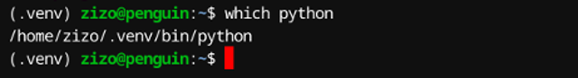 タイトル :『 python3仮想環境でarduinoやesp32のシリアル通信をする』見出し:『 仮想環境をアクティブにする』関連する用語:『python,python3,chromebook,arduino,arduinoide,esp32,M5stack,シリアル通信,serial』画像の説明文 :仮想環境がアクティブ化されたか確認するためwhich pythonと入力してフルパスが返ってくれば成功です。