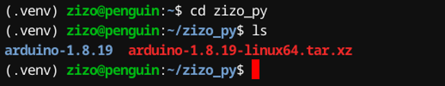 タイトル :『 python3仮想環境でarduinoやesp32のシリアル通信をする』見出し:『 arduino ideの解凍とインストール』関連する用語:『python,python3,chromebook,arduino,arduinoide,esp32,M5stack,シリアル通信,serial』画像の説明文 :arduino ideのファイルはホームディレクトリ（Linuxファイル）の「zizo_py」フォルダに入れて解凍・インストールしました。このあたりはお好みでどうぞ！^^;